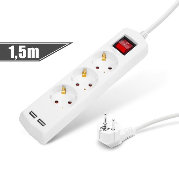 HOSSZABBÍTÓ 3-AS 3*1.5MM 1.5M 2*USB 20221U  (22579)