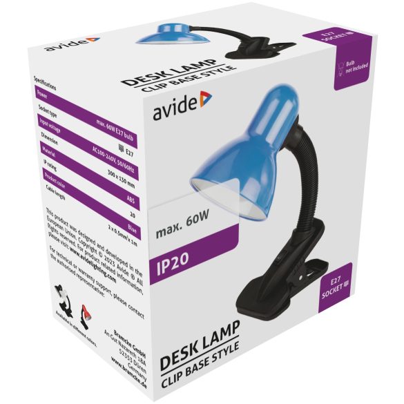 AVIDE DESK ABDL-CLIP-BL-60W KÉK CSIPTETŐS LÁMPA  (44374)