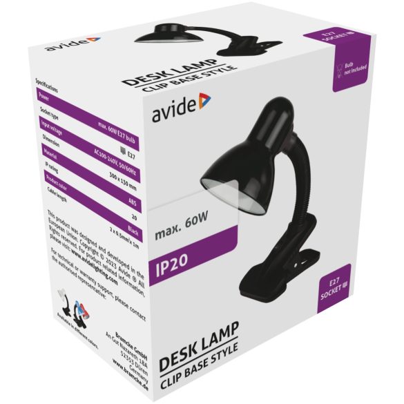 AVIDE DESK ABDL-CLIP-B-60W FEKETE CSIPTETŐS LÁMPA  (44376)