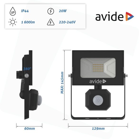 AVIDE LED REFLEKTOS 20W 4000K MOZG ABSSFLNW-20W-PIR