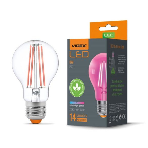 LED 8W E27 VLE-A60FF-08271 4224 NÖVÉNYNEVELŐ LED  (68791)