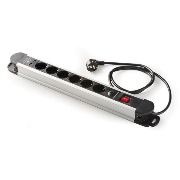 Elosztó 6-os 2db USB kapcsolós fekete túlfeszültség )  (9484)